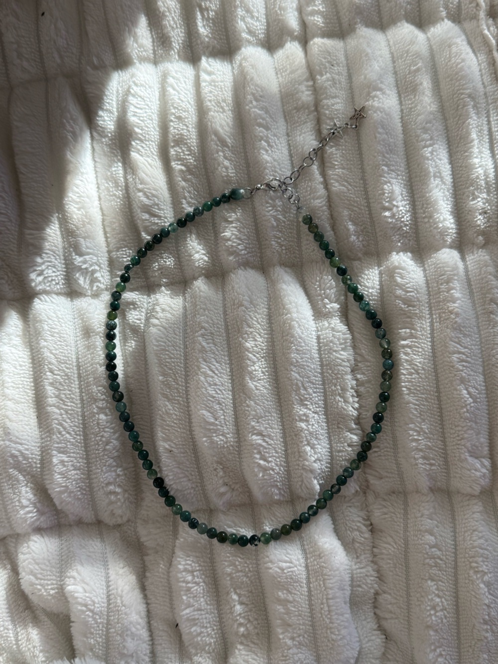 Natural Moss Green Moss Agate Boehmian handmade beaded adjustable necklace
